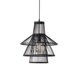 Luminosa Lighting Luminosa Minato Single Pendant Ceiling Lamp, Dark Bamboo, Matt Black