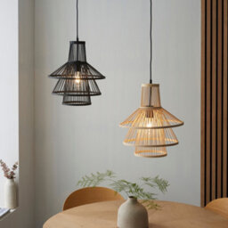 Luminosa Lighting Luminosa Minato Single Pendant Ceiling Lamp, Dark Bamboo, Matt Black - thumbnail 3