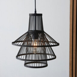Luminosa Lighting Luminosa Minato Single Pendant Ceiling Lamp, Dark Bamboo, Matt Black - thumbnail 2