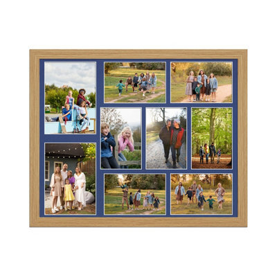 AK Frames 20X16 Light Oak Modern Multi Photo Frame With Blue Mount - Holds 9 Apertures (2X) 7X5, (7X) 6X4 Photos - image 1