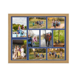 AK Frames 20X16 Light Oak Modern Multi Photo Frame With Blue Mount - Holds 9 Apertures (2X) 7X5, (7X) 6X4 Photos