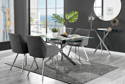Furniturebox Uk Leonardo 4 Table And 4 Dark Grey Falun Silver Leg Chairs - image 1