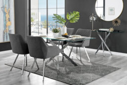 Furniturebox Uk Leonardo 4 Table And 4 Dark Grey Falun Silver Leg Chairs - thumbnail 1