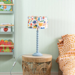 ValueLights Powder Blue Bobbin Stem Table Lamp With Jungle Drum Shade For Living Room Bedroom - Led Bulb Included - thumbnail 4