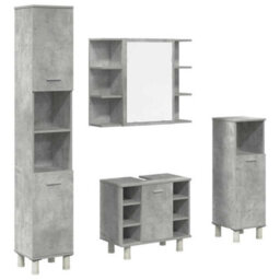 Berkfield 4 Piece Bathroom Furniture Set Concrete Grey Engineered Wood - thumbnail 2