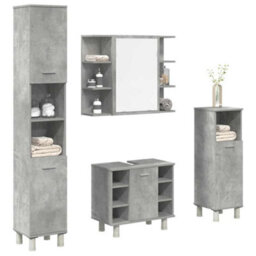 Berkfield 4 Piece Bathroom Furniture Set Concrete Grey Engineered Wood - thumbnail 1
