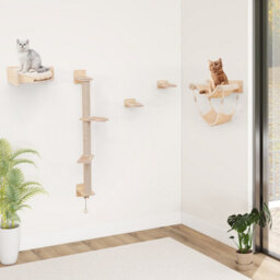Shelves 5Pcs Wall-Mounted Cat Tree Tower Furniture Set Natural Cat Wall - thumbnail 1