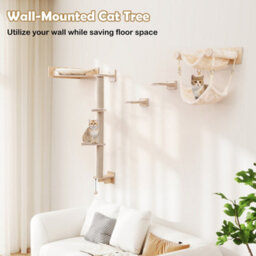 Shelves 5Pcs Wall-Mounted Cat Tree Tower Furniture Set Natural Cat Wall - thumbnail 3