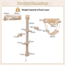 Shelves 5Pcs Wall-Mounted Cat Tree Tower Furniture Set Natural Cat Wall - thumbnail 2