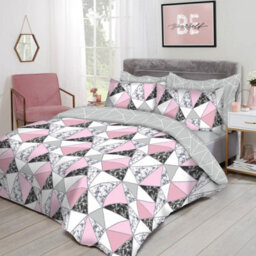 Ohs Marble Geo Duvet Cover With Pillowcase Bedding Set, Grey - King - thumbnail 2