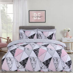 Ohs Marble Geo Duvet Cover With Pillowcase Bedding Set, Grey - King