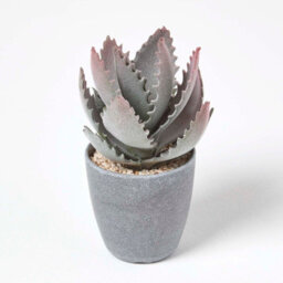 Homescapes Artificial Purple & Green Handcrafted Aloe Vera Succulent In Grey Pot, 21 Cm