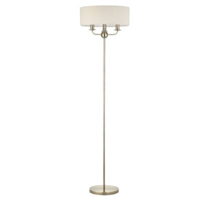 First Choice Lighting Chippenham - Antique Brass 150Cm Floor Lamp With Natural Linen Shade - image 1