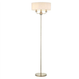 First Choice Lighting Chippenham - Antique Brass 150Cm Floor Lamp With Natural Linen Shade - thumbnail 2