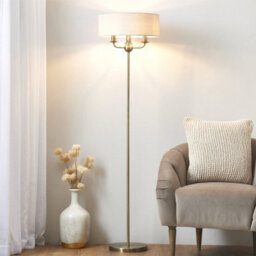 First Choice Lighting Chippenham - Antique Brass 150Cm Floor Lamp With Natural Linen Shade - thumbnail 6