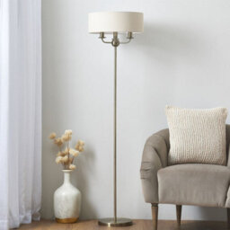 First Choice Lighting Chippenham - Antique Brass 150Cm Floor Lamp With Natural Linen Shade - thumbnail 7