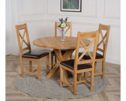 That's Furniture Oregon Round Oak Dining Table And 4 Chairs Dining Set With Berkeley Brown Leather Chairs - thumbnail 3