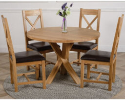 That's Furniture Oregon Round Oak Dining Table And 4 Chairs Dining Set With Berkeley Brown Leather Chairs - thumbnail 2