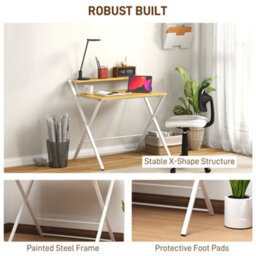 Homcom Folding Desk With 2-Tier Shelf For Home Office, Maple Wood-Effect - thumbnail 6