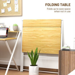 Homcom Folding Desk With 2-Tier Shelf For Home Office, Maple Wood-Effect - thumbnail 4