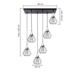 Luminosa Lighting Luminosa Selene Cluster Pendant Ceiling Light Black, Silver 6X E27 - thumbnail 2