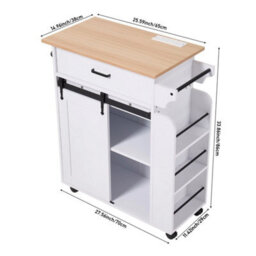 Mobile Kitchen Island Cart Wooden Top Built In Uk Socket Rolling Storage Cabinet - thumbnail 2