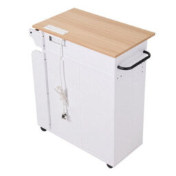 Mobile Kitchen Island Cart Wooden Top Built In Uk Socket Rolling Storage Cabinet - thumbnail 5