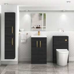 Royal Bathrooms Turin Hale Black 500mm Floor Standing Vanity Unit 2 Door With Mid-Edge Basin Sink & Brushed Brass Handles - thumbnail 4