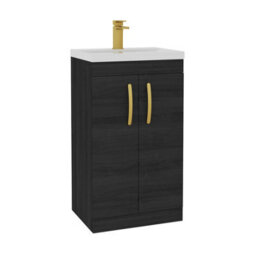 Royal Bathrooms Turin Hale Black 500mm Floor Standing Vanity Unit 2 Door With Mid-Edge Basin Sink & Brushed Brass Handles - thumbnail 6
