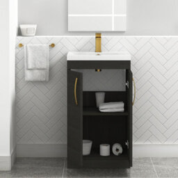 Royal Bathrooms Turin Hale Black 500mm Floor Standing Vanity Unit 2 Door With Mid-Edge Basin Sink & Brushed Brass Handles - thumbnail 3