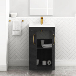Royal Bathrooms Turin Hale Black 500mm Floor Standing Vanity Unit 2 Door With Mid-Edge Basin Sink & Brushed Brass Handles - thumbnail 5
