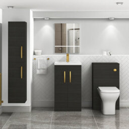 Royal Bathrooms Turin Hale Black 500mm Floor Standing Vanity Unit 2 Door With Mid-Edge Basin Sink & Brushed Brass Handles - thumbnail 2