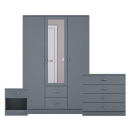 Lassic Vida Designs Riano 3 Piece Bedroom Set (1 Drawer Bedside Chest, 4 Drawer Chest, 3 Door 2 Drawer Mirrored Wardrobe), Grey - thumbnail 8