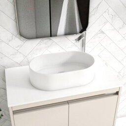 Royal Bathrooms Orion 800mm Warm Taupe Floor Standing Plain White Countertop Vanity Unit 2 Door With Peak Basin & Chrome Accent Trim - thumbnail 5