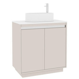 Royal Bathrooms Orion 800mm Warm Taupe Floor Standing Plain White Countertop Vanity Unit 2 Door With Peak Basin & Chrome Accent Trim - thumbnail 6
