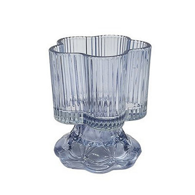 Glass Candle Holder Blue Embossed Design Dinner Tabletop Decorative Centrepiece