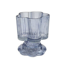 Glass Candle Holder Blue Embossed Design Dinner Tabletop Decorative Centrepiece