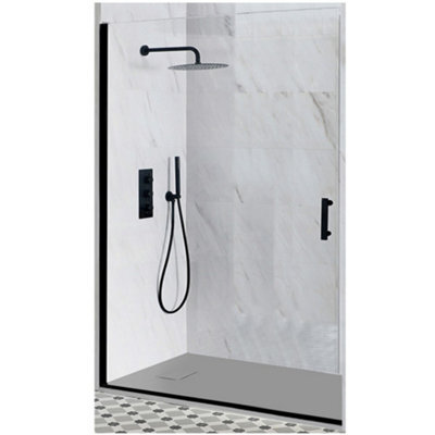 Homestylestore Black Reversible Recessed Hinged Door Shower Enclosure And Light Grey Slate Effect Tray 1100 X 700mm - image 1