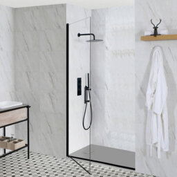 Homestylestore Black Reversible Recessed Hinged Door Shower Enclosure And Light Grey Slate Effect Tray 1100 X 700mm - thumbnail 2