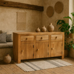 Wyld Haus Manila Light Mango Wood Large Sideboard 3 Drawers 3 Doors - thumbnail 2