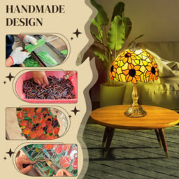 Homcom Stained Glass Table Lamp, Handmade Antique Bedside Lamp - thumbnail 4