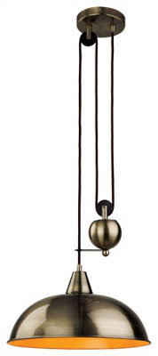 Luminosa Lighting Luminosa Century 1 Light Rise & Fall Dome Ceiling Pendant Antique Brass, E27 - image 1