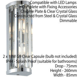 Ip44 Bathroom Wall Light Chrome & Crystal Round Glass Modern Slotted Jewel Lamp - thumbnail 2