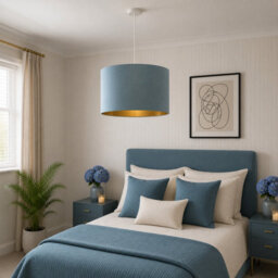 CGC Lighting Cgc Nila Luxury Teal Velvet & Gold Inner Round Pendant Drum Lamp Shade - thumbnail 1