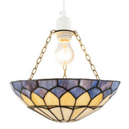 Happy Homewares Lavender Purple Stained Glass Domed Tiffany Pendant Shade With Chains - thumbnail 2