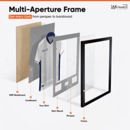 "AK Frames 77.5X58.5Cm Matte Black Shirt Frame With Mid Grey Mount -49X42.5Cm Shirt Window -5X.3.5"" Photos - 7.5X4.5Cm Name Plate" - thumbnail 5