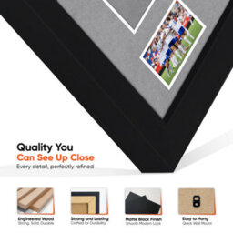 "AK Frames 77.5X58.5Cm Matte Black Shirt Frame With Mid Grey Mount -49X42.5Cm Shirt Window -5X.3.5"" Photos - 7.5X4.5Cm Name Plate" - thumbnail 7