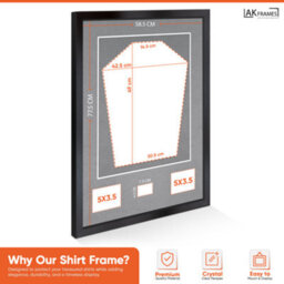 "AK Frames 77.5X58.5Cm Matte Black Shirt Frame With Mid Grey Mount -49X42.5Cm Shirt Window -5X.3.5"" Photos - 7.5X4.5Cm Name Plate" - thumbnail 3