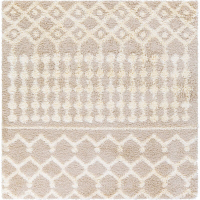 Livabliss Square Urban Shaggy-Geometric Cream Beige Soft Plush Pile Living Bedroom Rug 200 X 200 Cm Easy Care, Non Shedding - image 1
