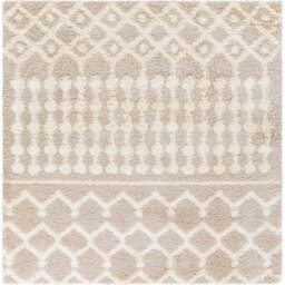 Livabliss Square Urban Shaggy-Geometric Cream Beige Soft Plush Pile Living Bedroom Rug 200 X 200 Cm Easy Care, Non Shedding - thumbnail 1